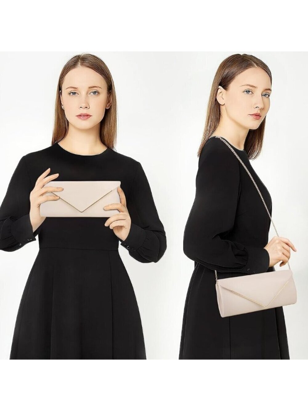🆕Women's Nude Clutch Purses Sparkling Envelope Evening Bag Detachable Chain